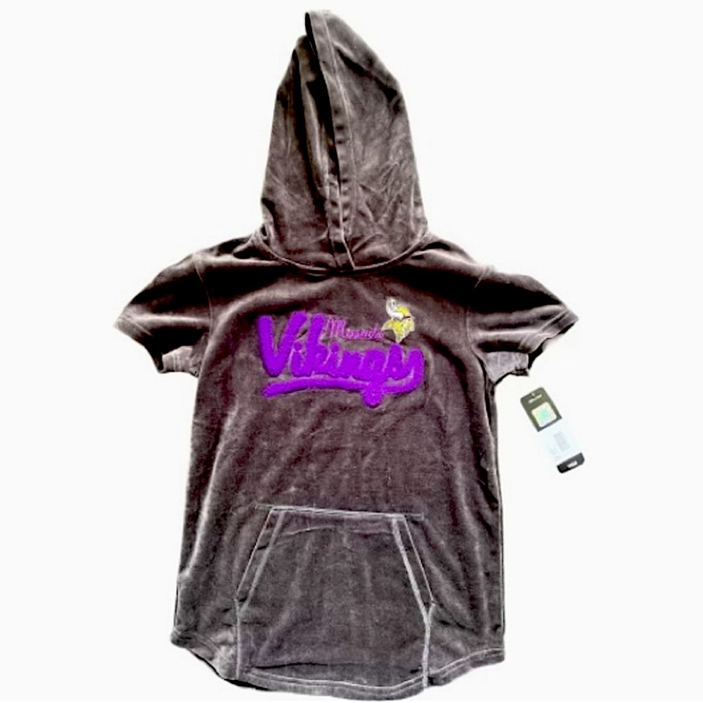 NFL Youth Girls Minnesota Vikings Short Sleeve Velvet Hooded Top - Picture 3 of 9